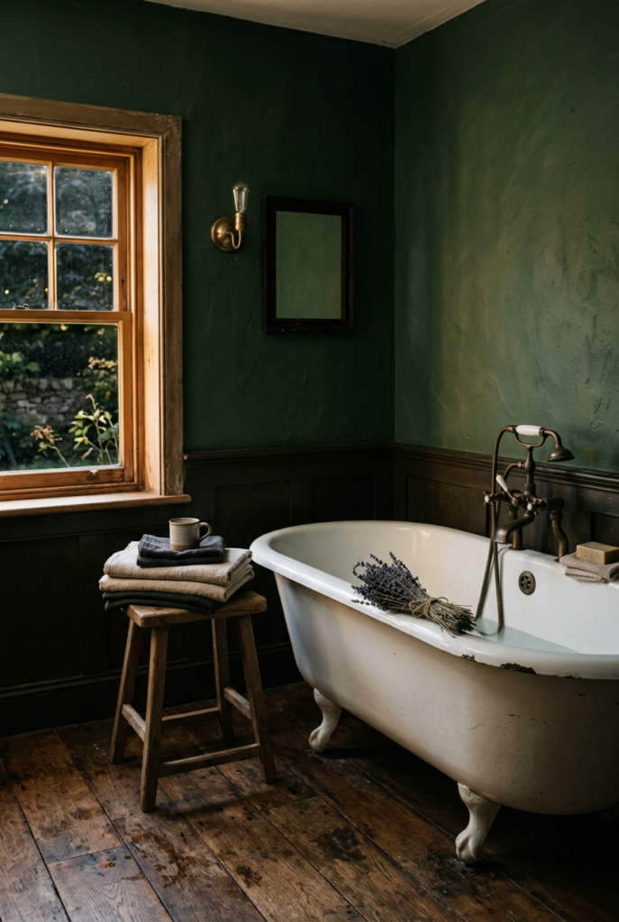 Clawfoot Tub in a Dark Farmhouse Bathroom — Moody, Warm & Lived-In 1ab