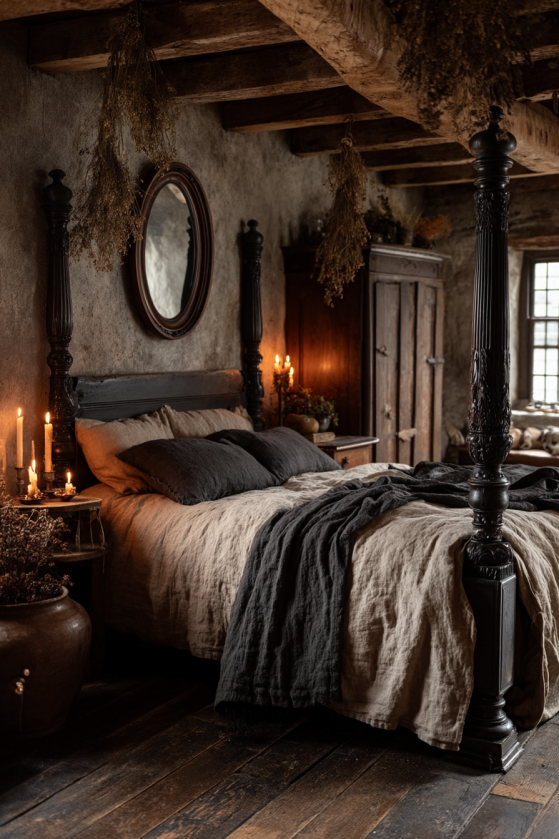 Dark Cottagecore Bedroom — Undyed Linen, Iron Candlesticks & the Art of Coming Home image 2 1
