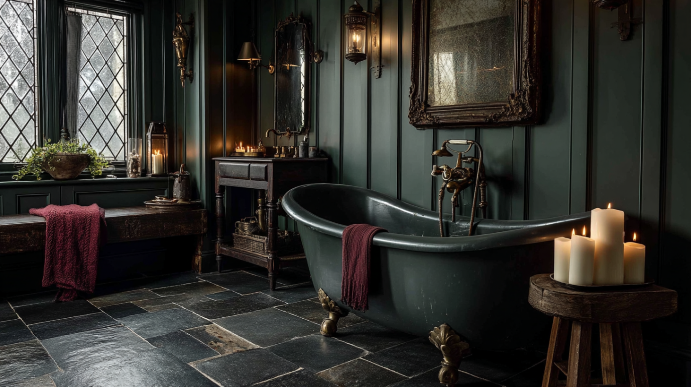 Clawfoot Tubs, Dark Tile, and Candlelight: The Dark Farmhouse Bathroom Guide image set 4 a 7