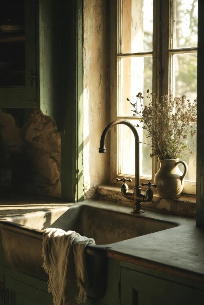 Dark Farmhouse Kitchen Sink — Stone Basin & Afternoon Light zucd6