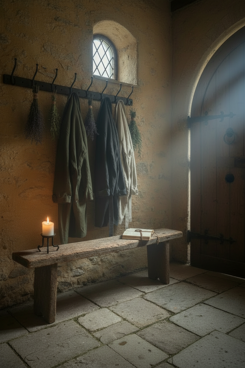 Moody Dark Farmhouse Entryway — Waxed Linen & Beeswax Candle